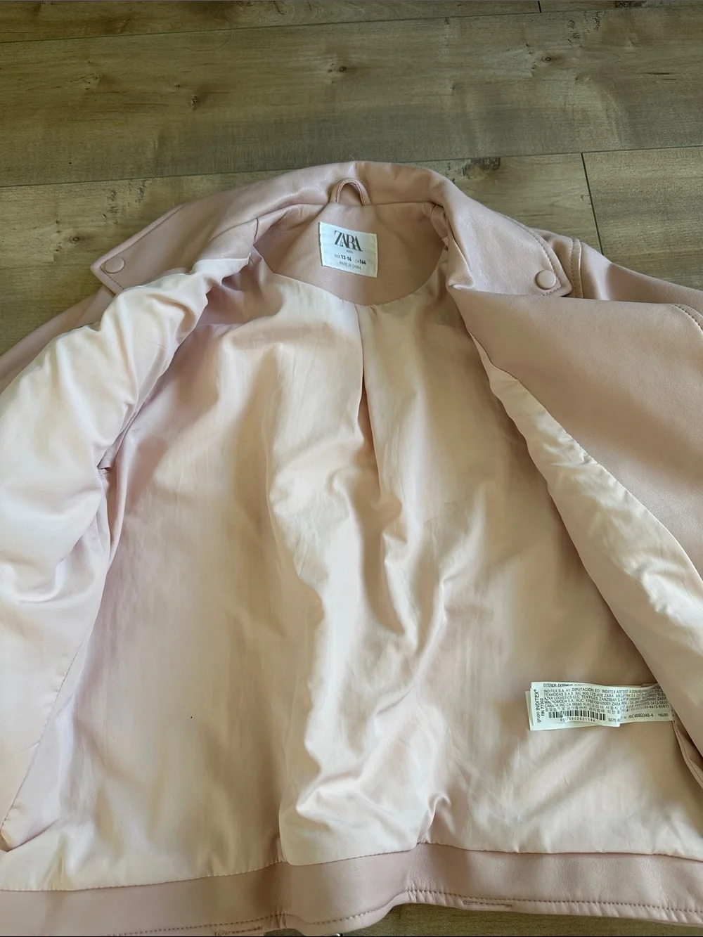 Zara Pink Faux Leather Moto Biker Jacket Girls Sz 13-14
